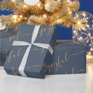 Papier Cadeau Joyeux texte de défilement sur le bleu foncé Noël