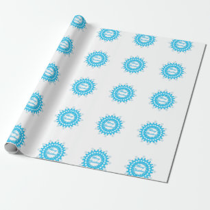Papier Cadeau Joyeux texte de Noël cadre rond flocon bleu wh