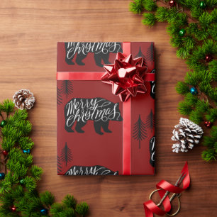 Papier Cadeau Joyeux texte de Noël dans la conception de l'ours