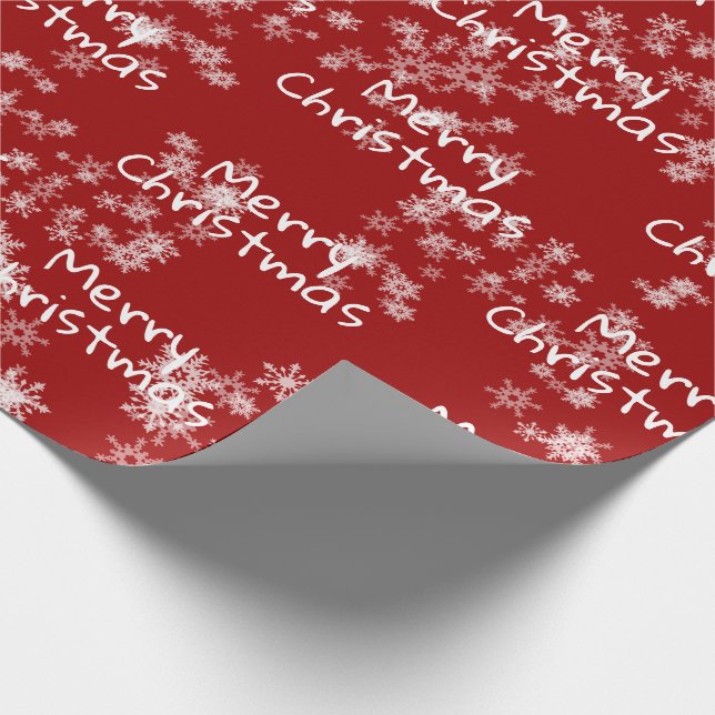 Papier Cadeau Joyeux texte de Noël dans les flocons de neige (Coin)