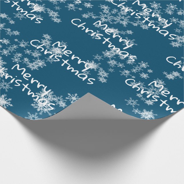 Papier Cadeau Joyeux texte de Noël dans les flocons de neige env (Coin)