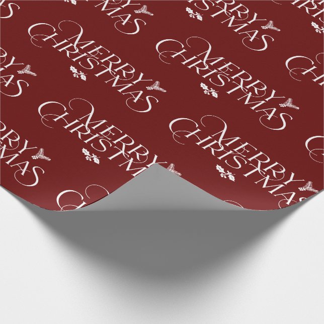 Papier Cadeau Joyeux texte de Noël moderne avec saint, pin (Coin)