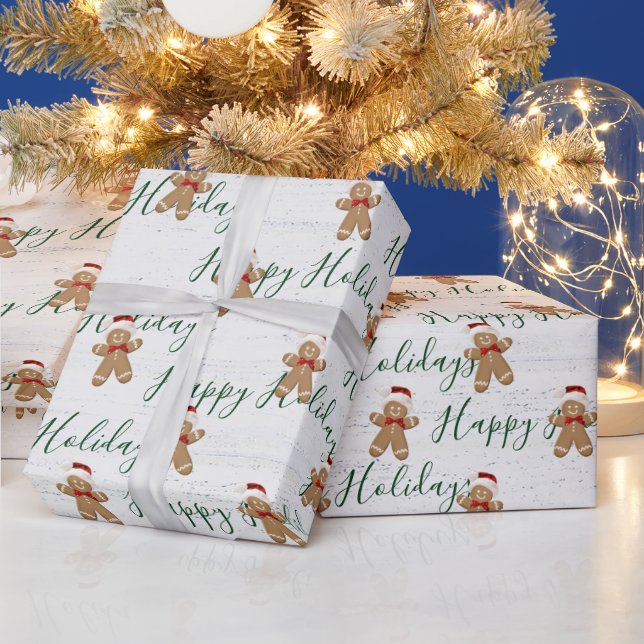 Papier Cadeau Joyeux Vacances Homme en pain d'épices (Vacances)