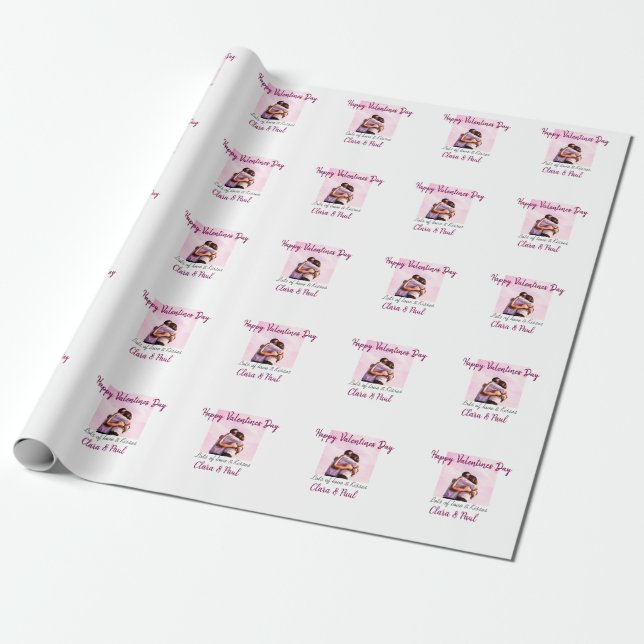 Papier Cadeau Joyeux Valentines jour moderne baisers amour ajout (Déroulé)