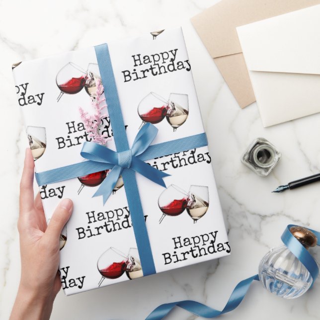 Papier Cadeau Joyeux Vin D'Anniversaire Toast Sur Blanc (Cadeaux)