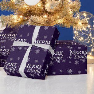 Papier Cadeau Joyeux violet et flocons de neige brillants Noël