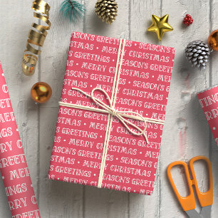 Papier Cadeau Joyeux voeux de Noël Motif blanc et rouge