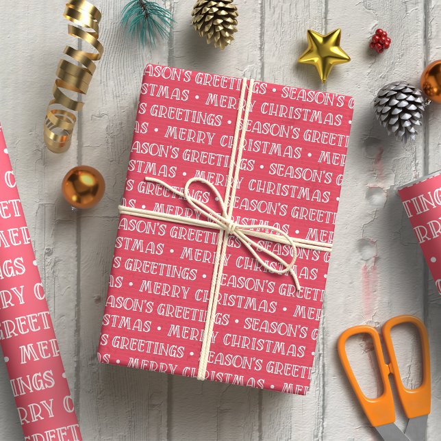 Papier Cadeau Joyeux voeux de Noël Motif blanc et rouge (Créateur téléchargé)