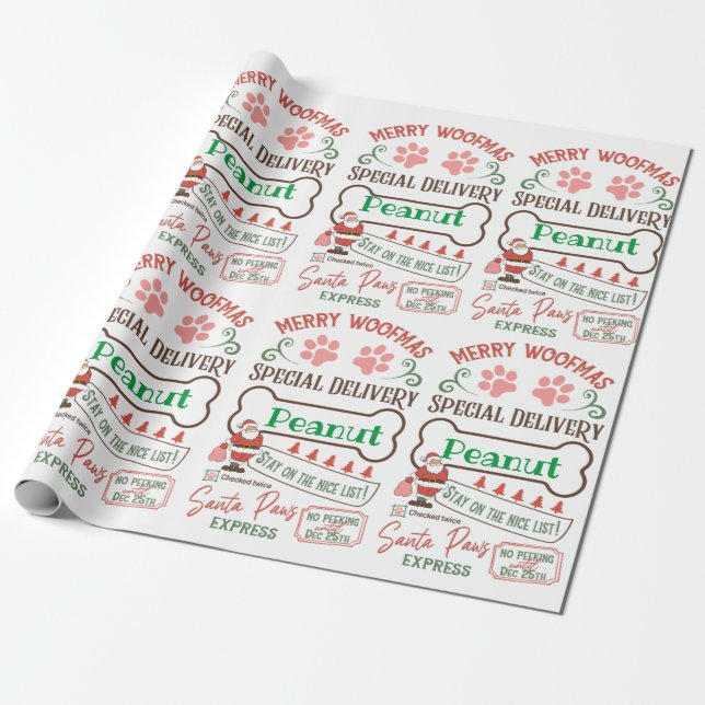 Papier Cadeau Joyeux WOOFMAS papier d'enveloppement personnalisé (Déroulé)