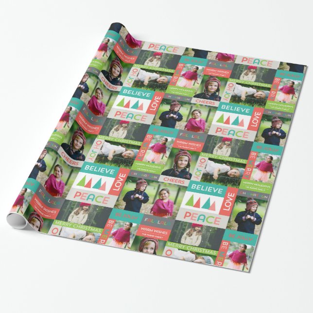 Papier Cadeau Joyful & Bright Holiday 5 Photo Collage Enveloppe  (Déroulé)