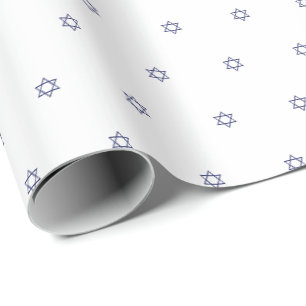 Papier Cadeau Juif Magen David marine bleu et blanc motif