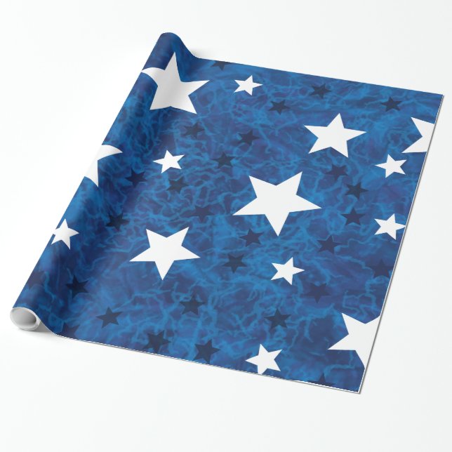 Papier Cadeau Juillet 4 étoiles en bleu (Déroulé)