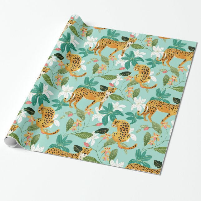 Papier Cadeau Jungle de Cheetah, faune Nature Wild Cats Tigers (Déroulé)