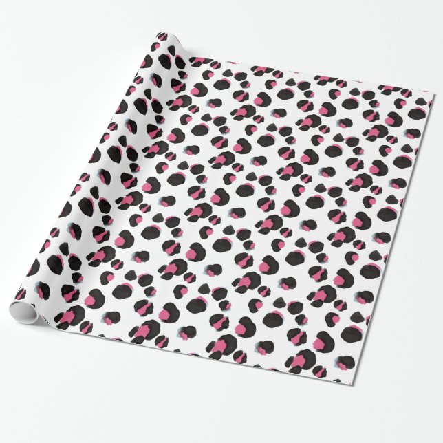 Papier Cadeau jungle empreinte de léopard branchée et rose glam (Déroulé)