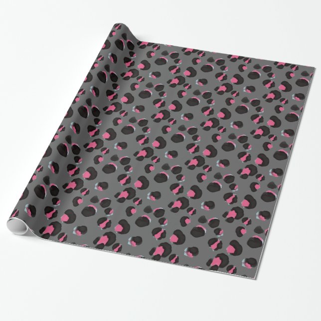 Papier Cadeau jungle empreinte de léopard grise branchée (Déroulé)