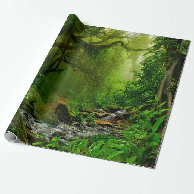 Papier Cadeau jungle népalaise avec rivière, forêt, sol, rivière (Déroulé)