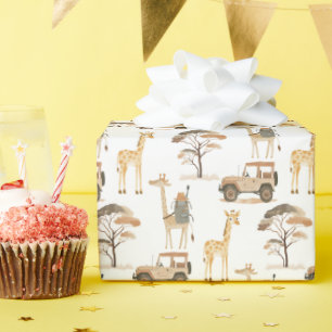 Papier Cadeau Jungle Safari avec Giraffes Anniversaire