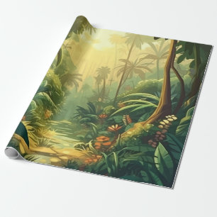 Papier Cadeau jungle tropicale végétation exotique luxuriante pl