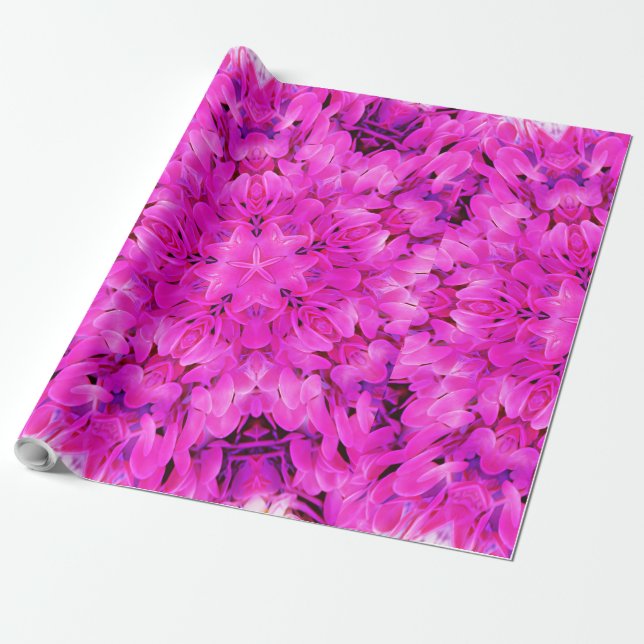 Papier Cadeau Kaleidoscope Design Art Floral rose chaud (Déroulé)