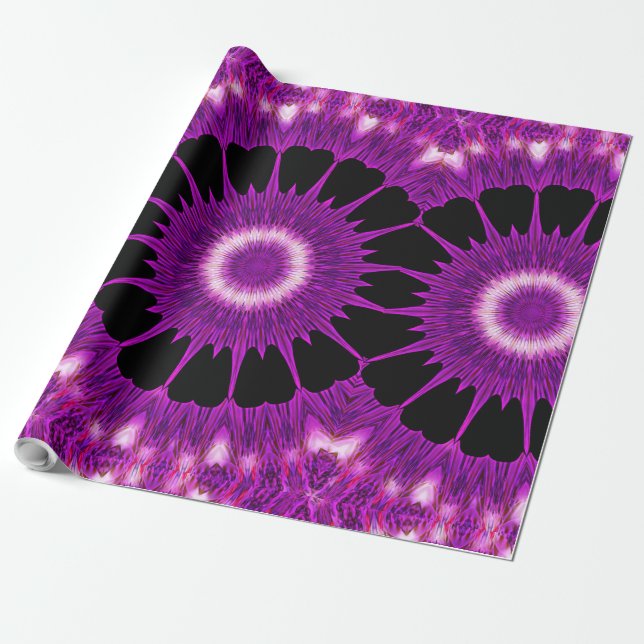 Papier Cadeau Kaleidoscope Design Art rose violet (Déroulé)