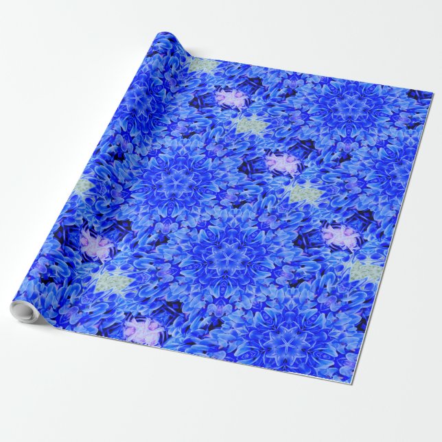 Papier Cadeau Kaleidoscope Design Blue Purple Floral Art (Déroulé)