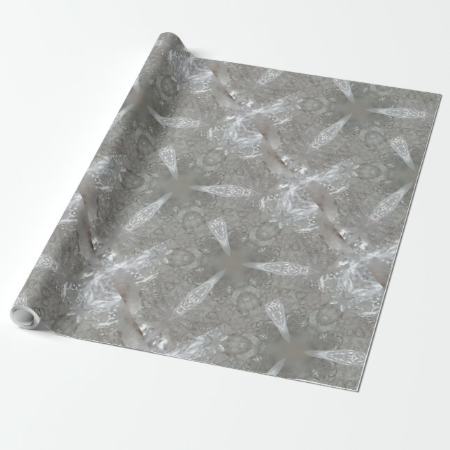 Papier Cadeau Kaleidoscopique décorative gris argent antique (Déroulé)