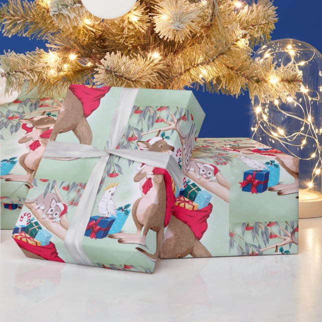 Papier Cadeau Kangaroo avec le sac de Noël des cadeaux (Vacances)