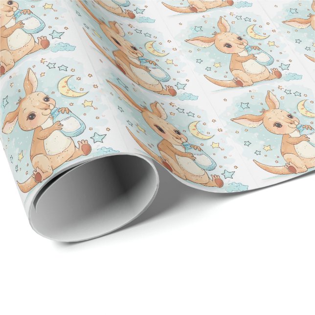 Papier Cadeau Kangaroo Cute Baby Pastel Motif d'aquarelle (Coin rond)