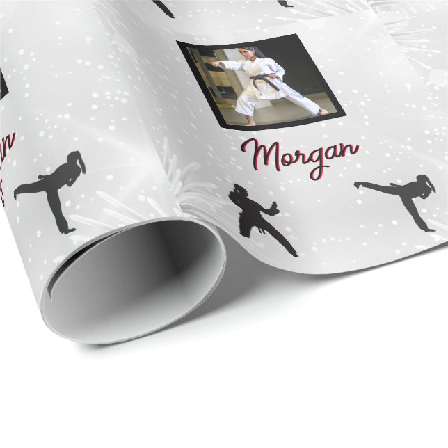 Papier Cadeau Karate Winter Wonder Photo et nom personnalisés (Coin rond)