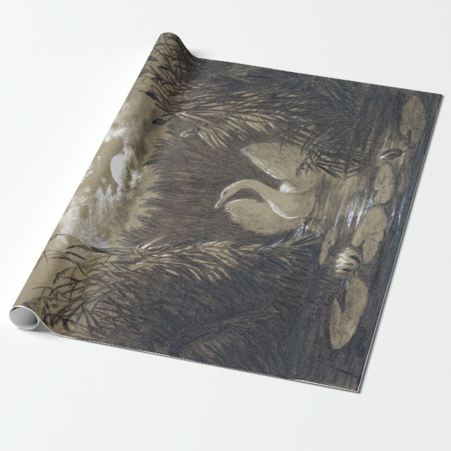 Papier Cadeau Karl Gustav Carus un cygne parmi les roseaux (Déroulé)