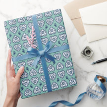 ‘Karlek’ Heartt  gift wrapping Paper (navy, teal)