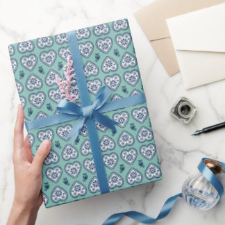 Papier Cadeau ‘Karlek’ Heartt  gift wrapping Paper (navy, teal)
