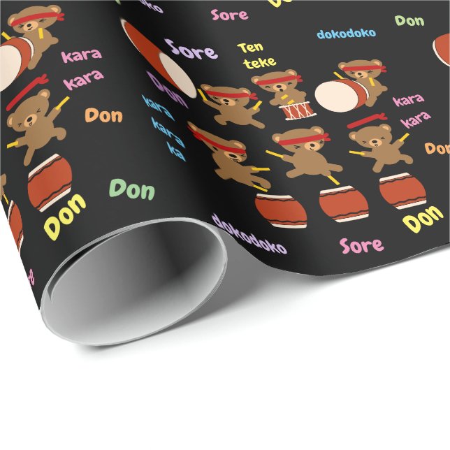Papier Cadeau Kawaii Bears Jouer un cadeau Taiko pour Taiko Drum (Coin rond)