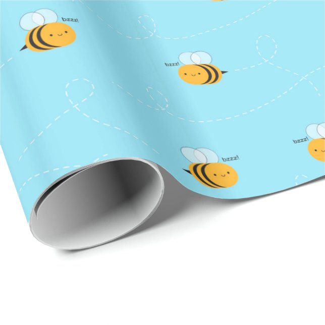 Papier Cadeau Kawaii Buzzy gaffent des abeilles (Coin rond)
