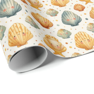 Papier Cadeau Kawaii Coques Jaune et Bleu