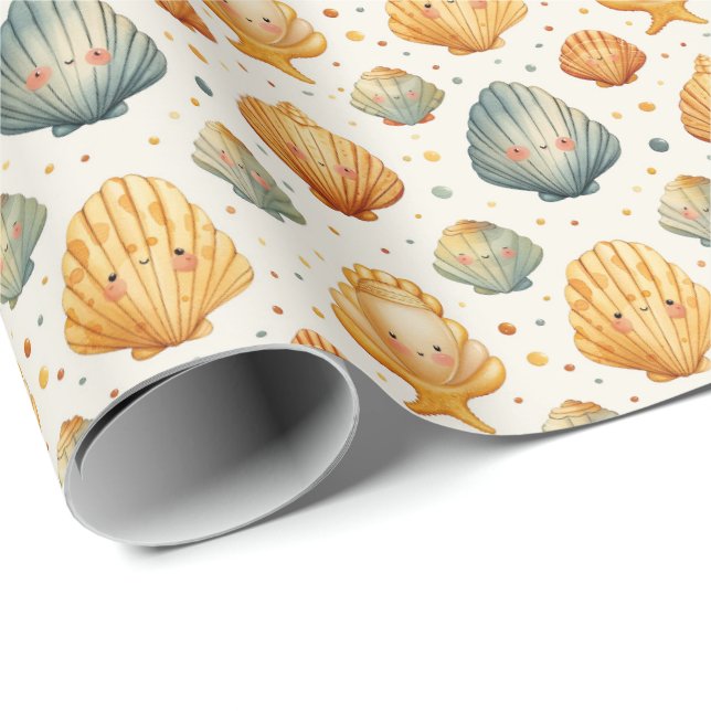 Papier Cadeau Kawaii Coques Jaune et Bleu (Coin rond)