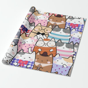 Papier Cadeau Kawaii Cute Cats Motif sans couture
