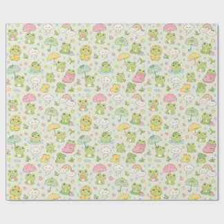 Papier Cadeau Kawaii Frog Rainy Day Pattern Wrapping Paper