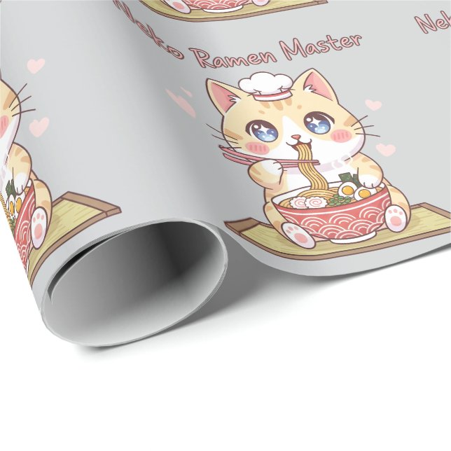 Papier Cadeau Kawaii Neko Ramen Master Cute Cat Food Chef (Coin rond)