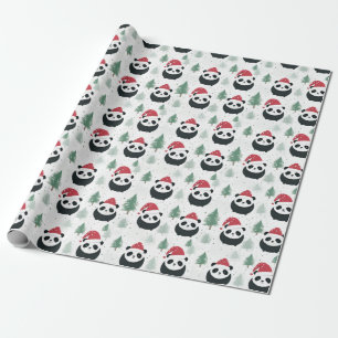 Papier Cadeau Kawaii Panda Père Noël motif des vacances d'hiver
