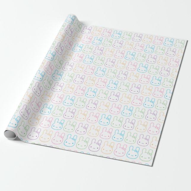 Papier Cadeau Kawaii Pastel Bunny Bows (Déroulé)