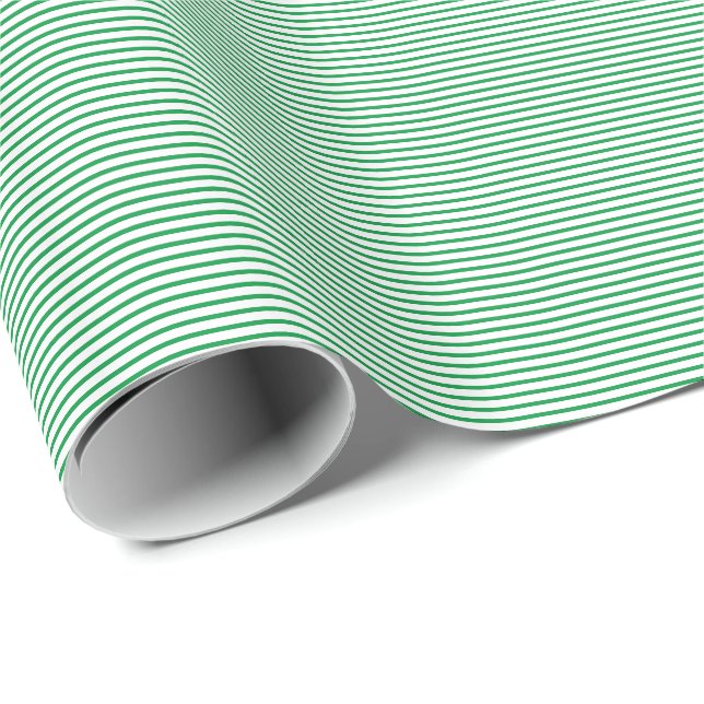 Papier Cadeau Kelly Green White Stripes St Patrick's Day 2024 (Coin rond)