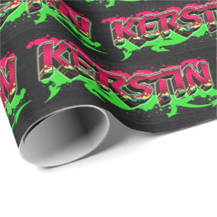 Papier Cadeau Kerstin prénom nom Graffiti rouge vert
