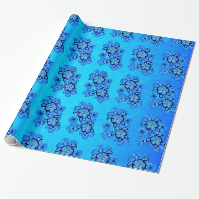 Papier Cadeau Ketmie et tortues bleues de Honu (Déroulé)