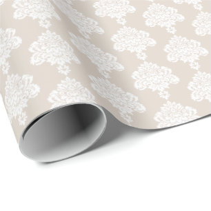Papier Cadeau Khaki léger  Papier blanc à enveloppement de Damas
