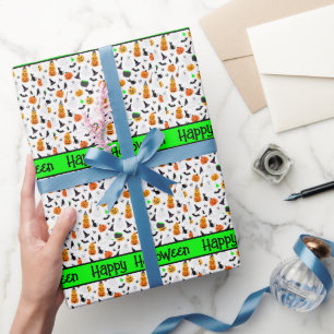 Papier Cadeau Kid Halloween Ghost Citrouille Black Chat Personna