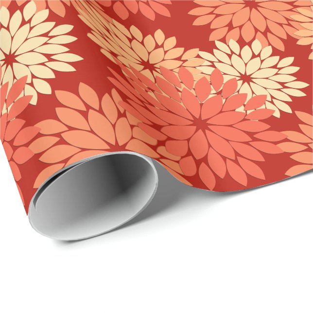 Papier Cadeau Kimono Floral Moderne Impression, Mandarin Orange (Coin rond)