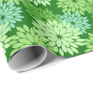 Papier Cadeau Kimono floral moderne Impression, Vert citron