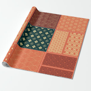 Papier Cadeau Kimono Mix Motif Rouge