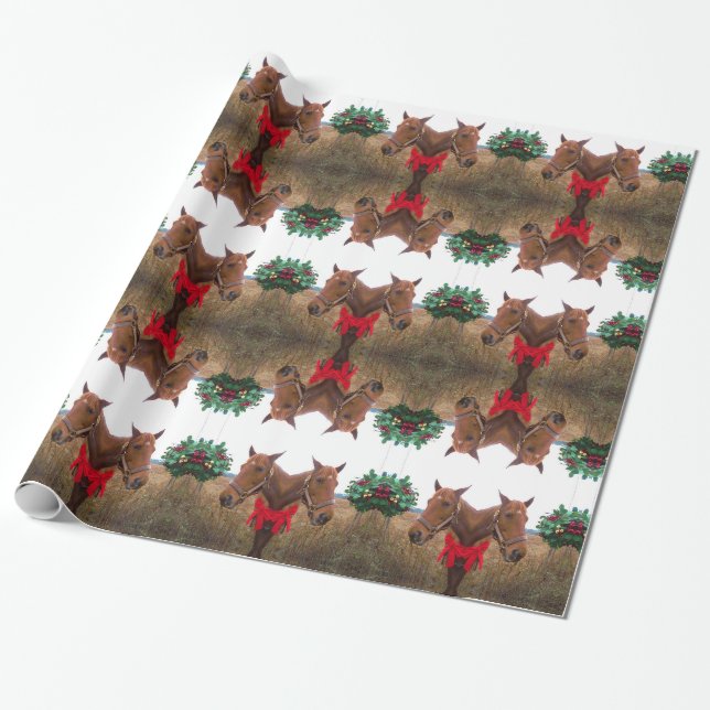 Papier Cadeau Kissing Mistletoe : Chevaux de Noël arc rouge (Déroulé)